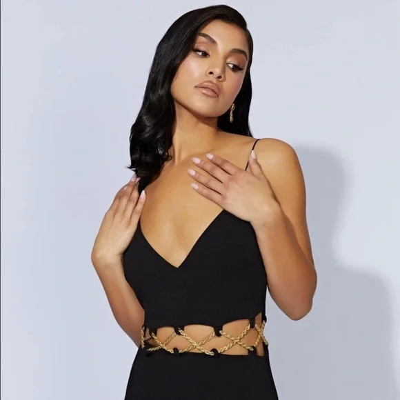 Meshki Gold Chain Maxi Dress - Black, Formal - Picture 2 of 4